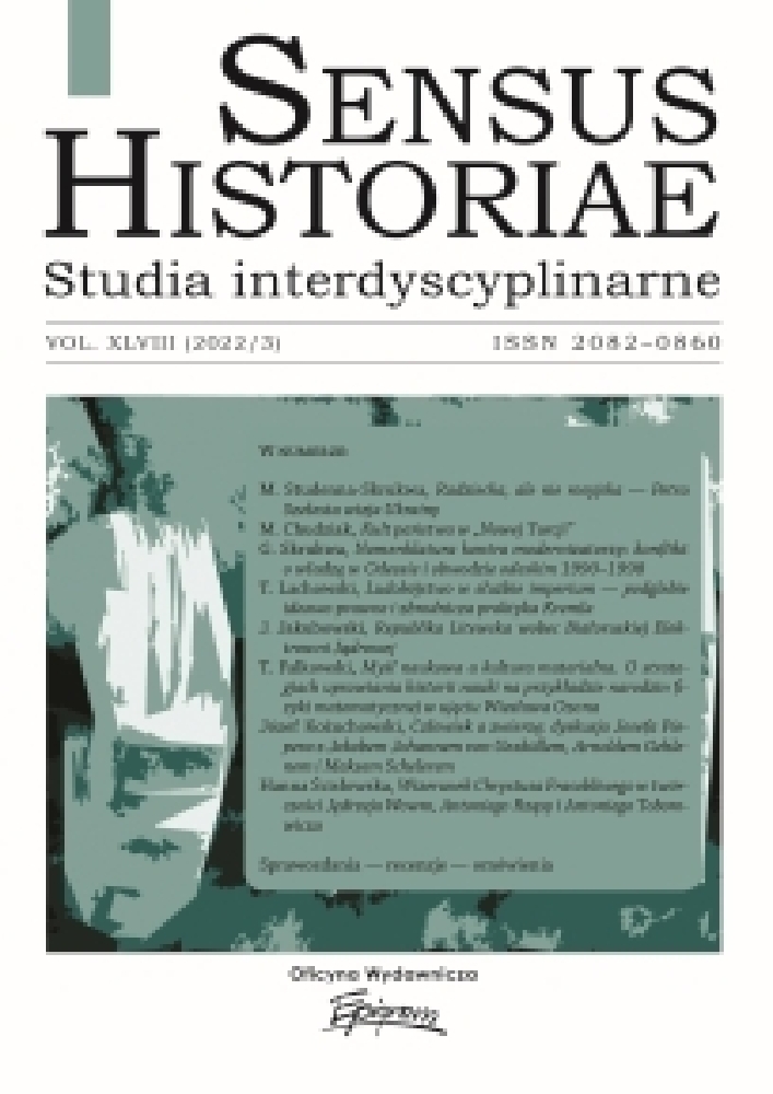 Journal cover Sensus Historiae, volume 48, no. 3, year 2022