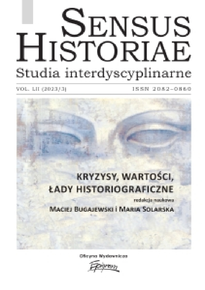 Journal cover Sensus Historiae, volume 52, no. 3, year 2023, title Crises, values, historiographical regimes