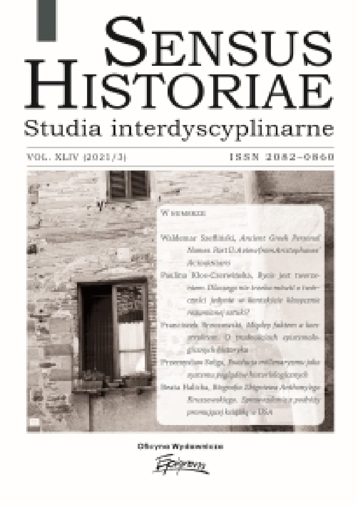 Journal cover Sensus Historiae, volume 44, no. 3, year 2021