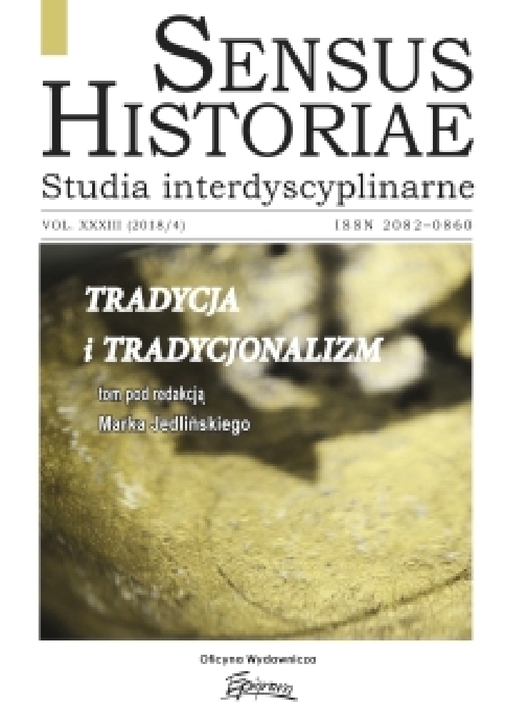 Journal cover Sensus Historiae, volume 33, no. 4, year 2018, title Tradition and traditionalism