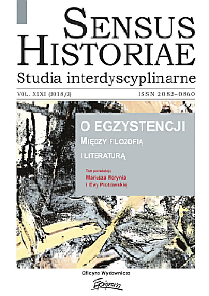 Journal cover Sensus Historiae, volume 31, no. 2, year 2018, title On Existence. Between Philosophy and Literature