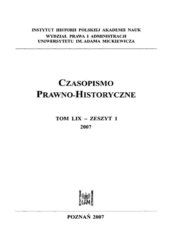 Okładka czasopisma Czasopismo Prawno-Historyczne, tom 59, nr 1, rok 2007