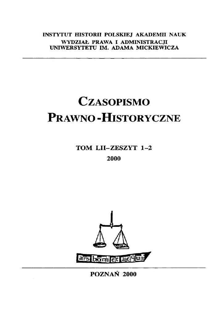 Okładka czasopisma Czasopismo Prawno-Historyczne, tom 52, nr 1-2, rok 2000