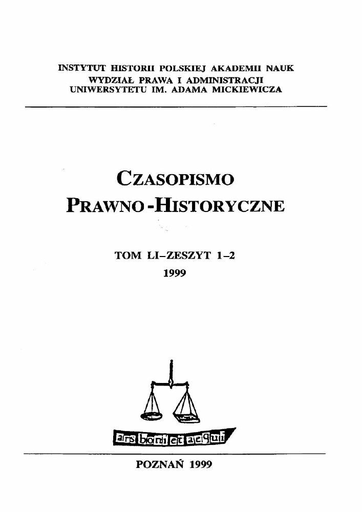 Okładka czasopisma Czasopismo Prawno-Historyczne, tom 51, nr 1-2, rok 1999