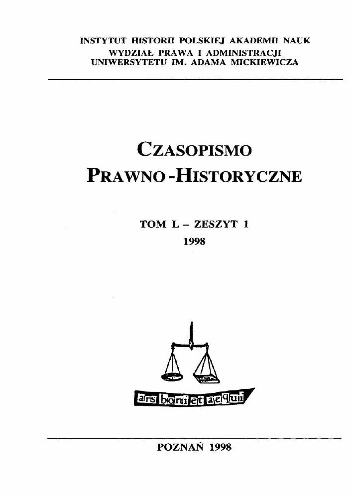 Okładka czasopisma Czasopismo Prawno-Historyczne, tom 50, nr 1, rok 1998