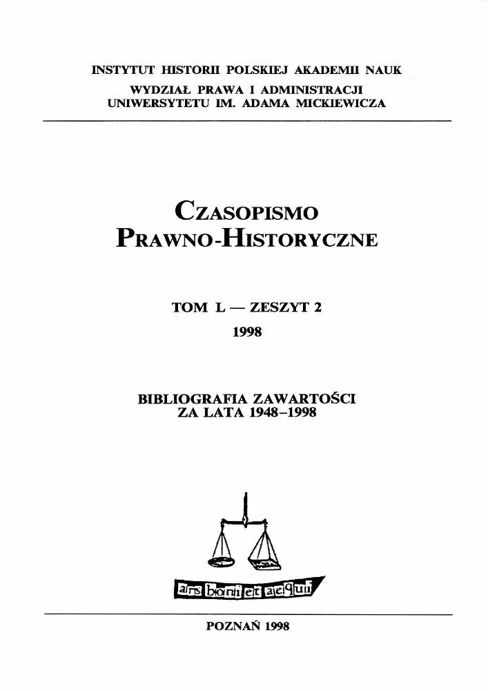 Journal cover Czasopismo Prawno-Historyczne, volume 50, no. 2, year 1998