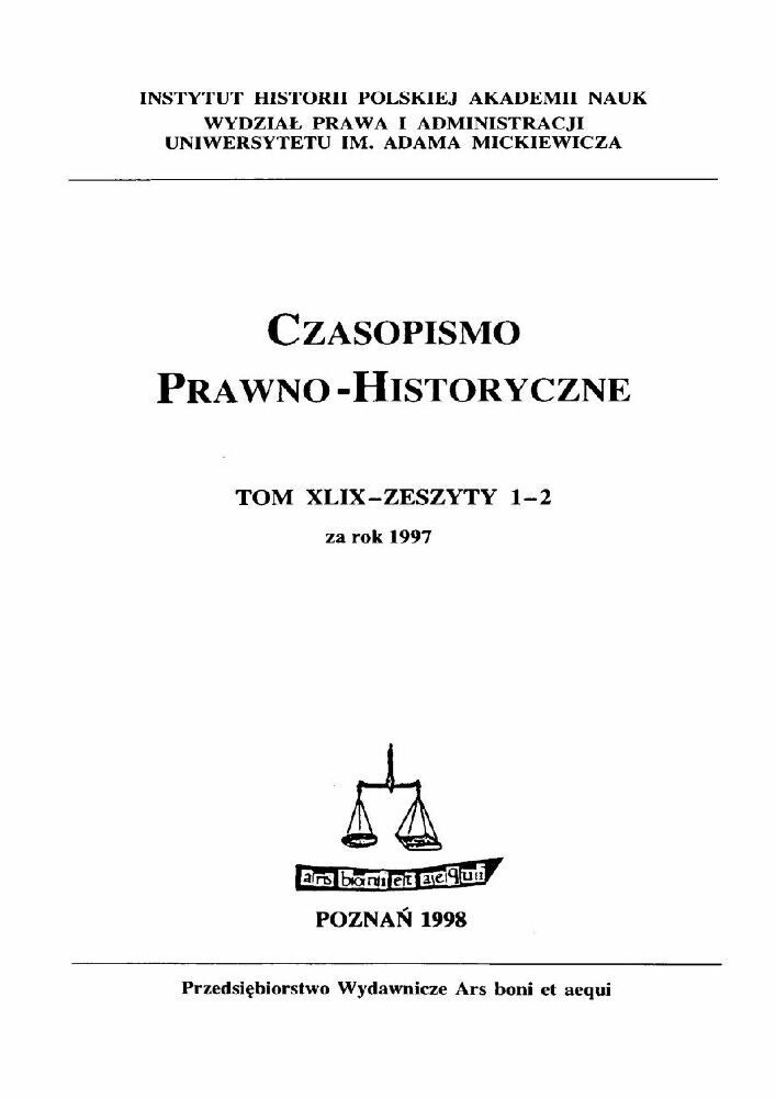 Okładka czasopisma Czasopismo Prawno-Historyczne, tom 49, nr 1-2, rok 1997