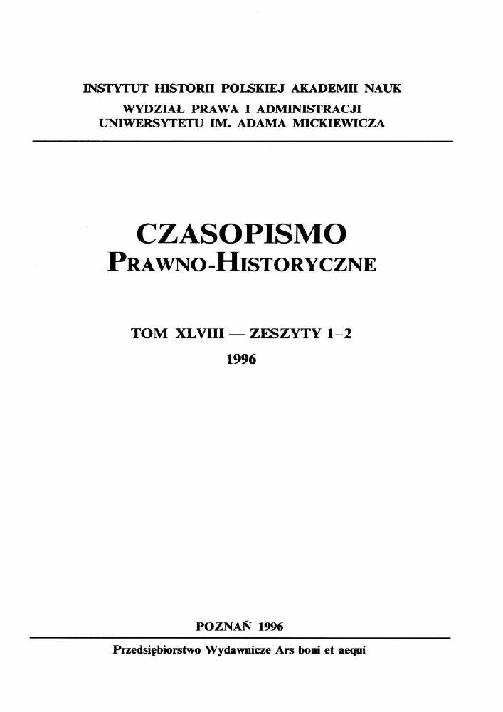 Okładka czasopisma Czasopismo Prawno-Historyczne, tom 48, nr 1-2, rok 1996