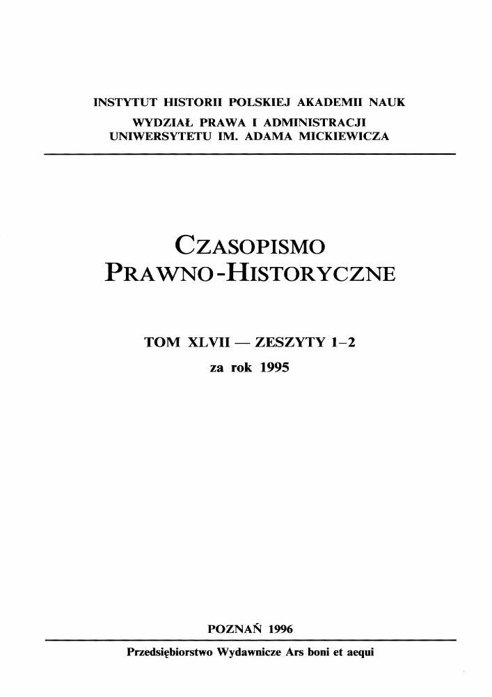 Okładka czasopisma Czasopismo Prawno-Historyczne, tom 47, nr 1-2, rok 1995