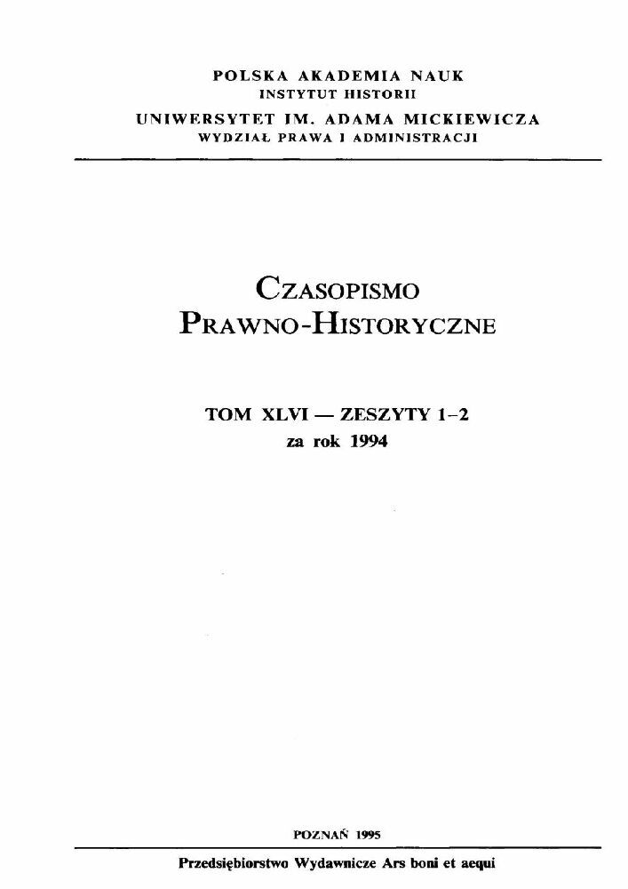 Okładka czasopisma Czasopismo Prawno-Historyczne, tom 46, nr 1-2, rok 1994