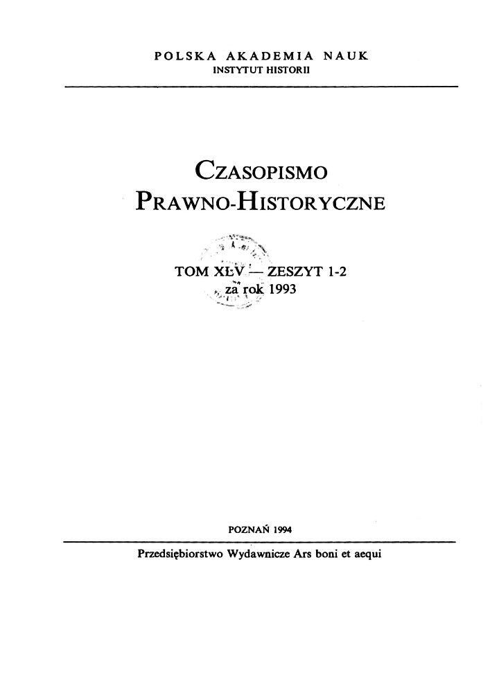 Okładka czasopisma Czasopismo Prawno-Historyczne, tom 45, nr 1-2, rok 1993
