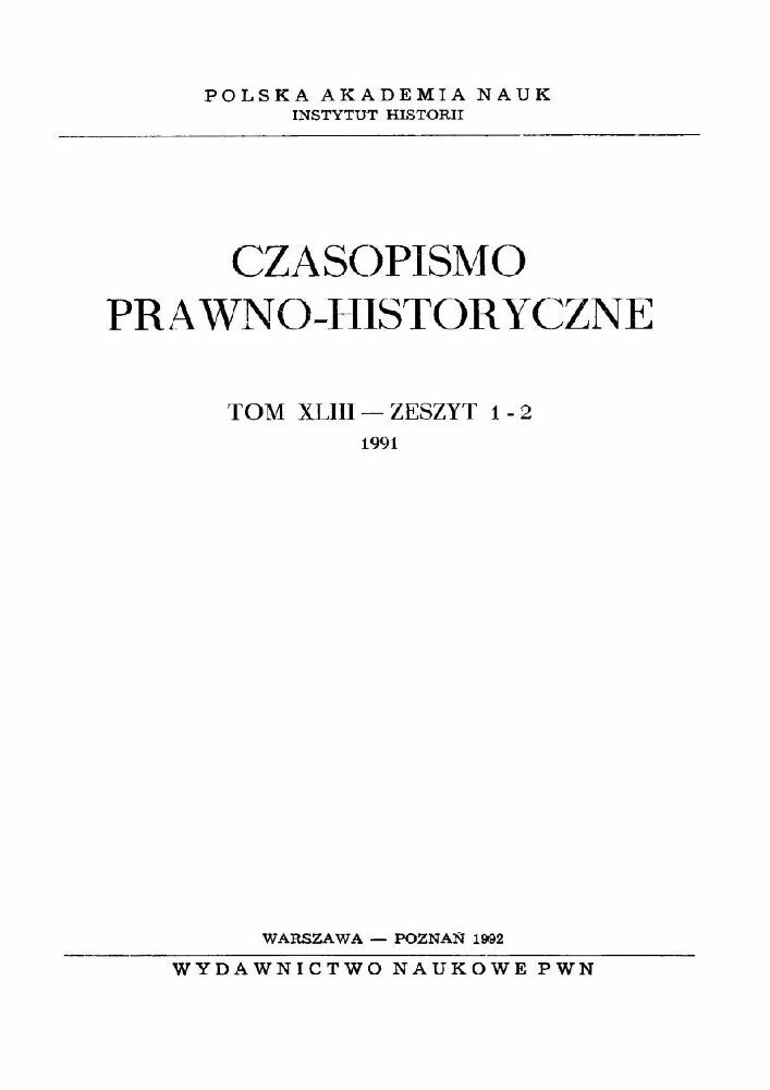 Okładka czasopisma Czasopismo Prawno-Historyczne, tom 43, nr 1-2, rok 1991
