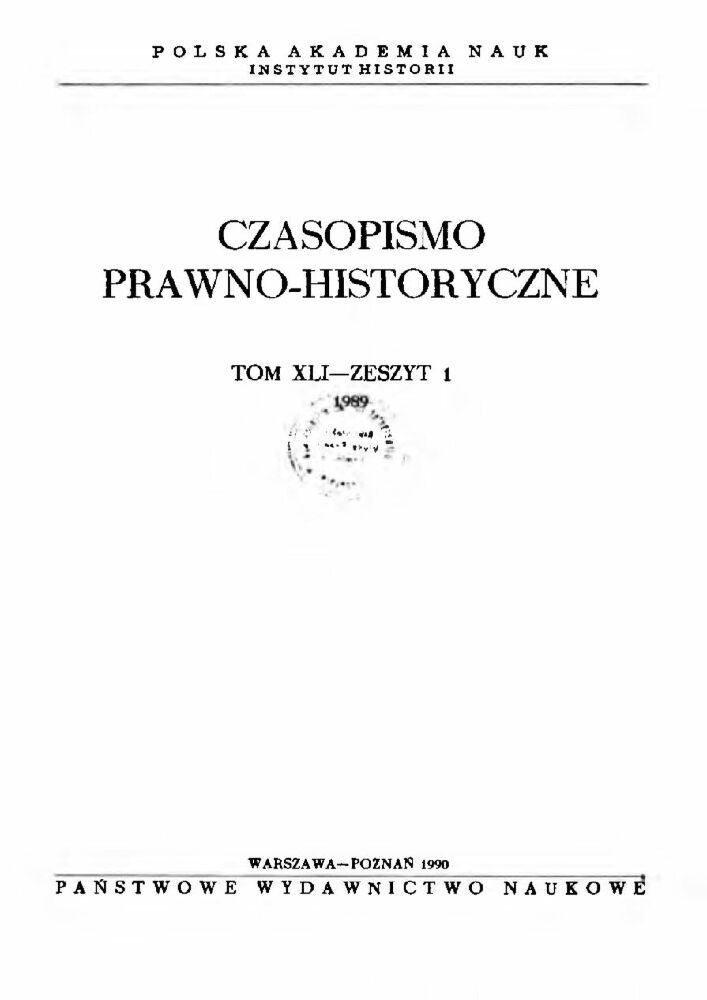 Okładka czasopisma Czasopismo Prawno-Historyczne, tom 41, nr 1, rok 1989