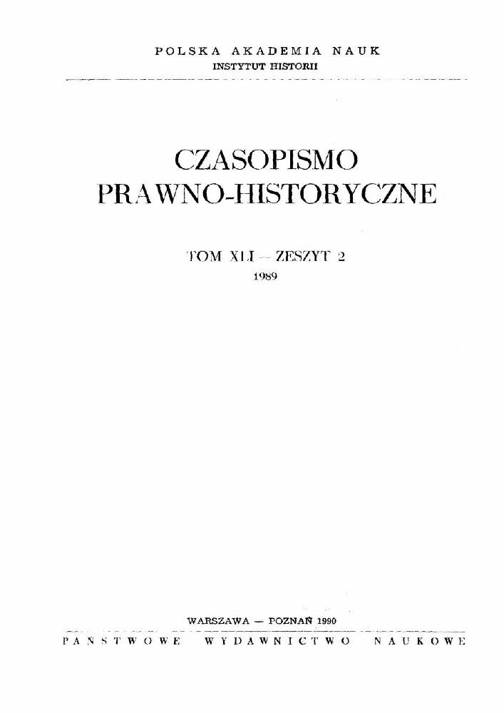 Okładka czasopisma Czasopismo Prawno-Historyczne, tom 41, nr 2, rok 1989