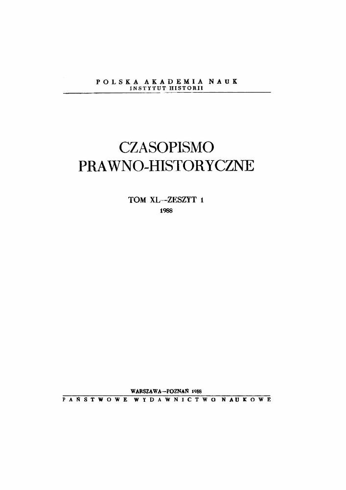 Okładka czasopisma Czasopismo Prawno-Historyczne, tom 40, nr 1, rok 1988