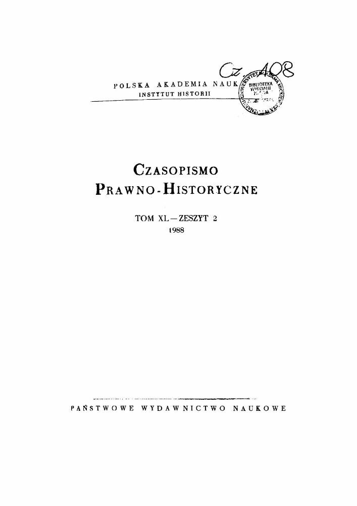 Okładka czasopisma Czasopismo Prawno-Historyczne, tom 40, nr 2, rok 1988