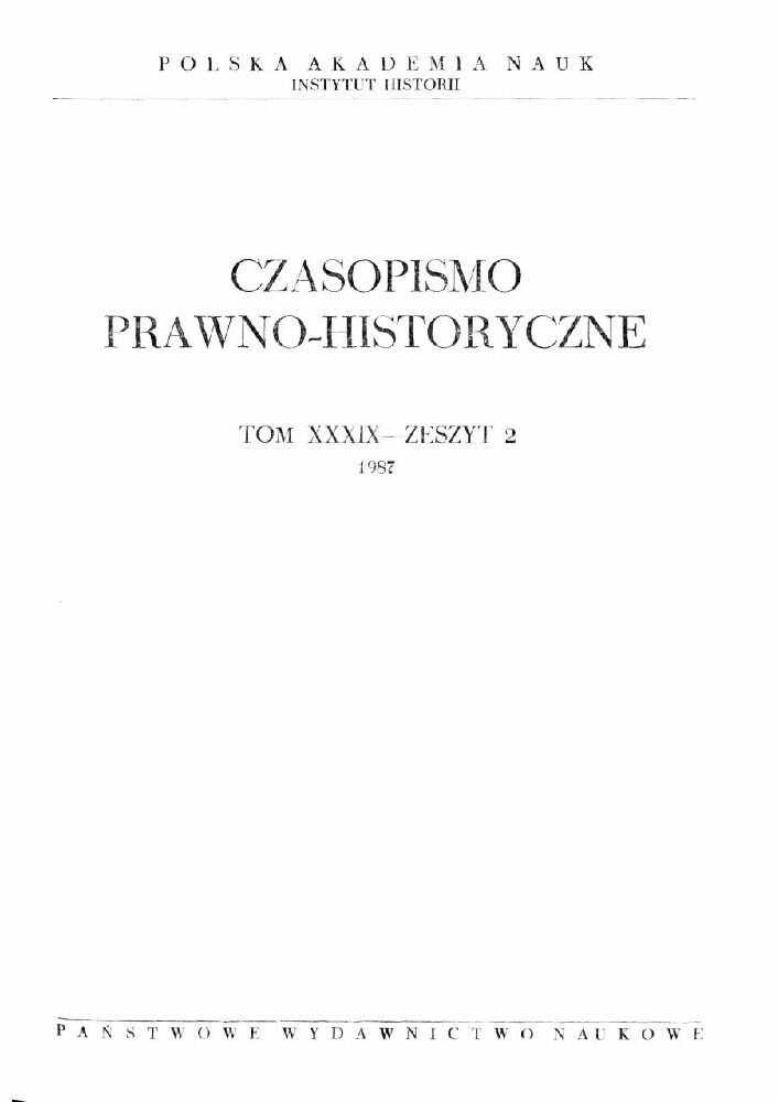 Okładka czasopisma Czasopismo Prawno-Historyczne, tom 39, nr 2, rok 1987