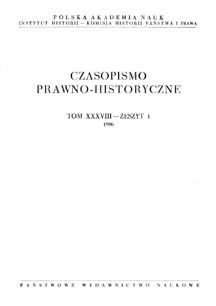 Okładka czasopisma Czasopismo Prawno-Historyczne, tom 38, nr 1, rok 1986