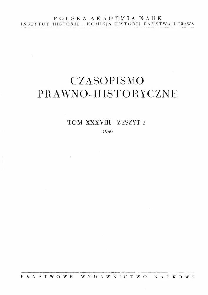 Okładka czasopisma Czasopismo Prawno-Historyczne, tom 38, nr 2, rok 1986
