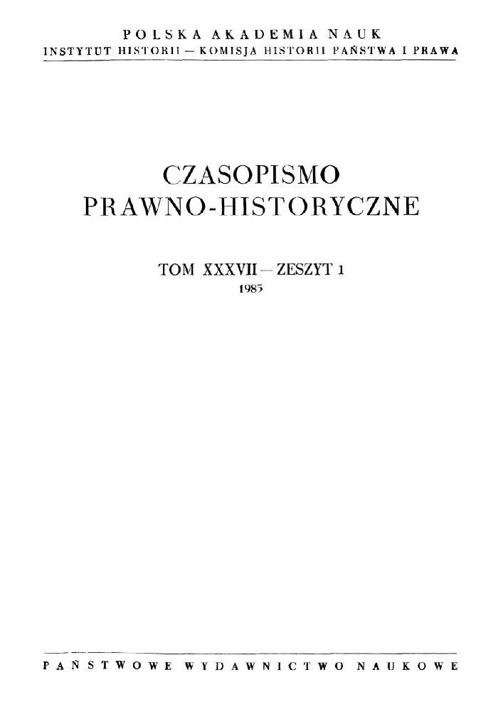 Okładka czasopisma Czasopismo Prawno-Historyczne, tom 37, nr 1, rok 1985
