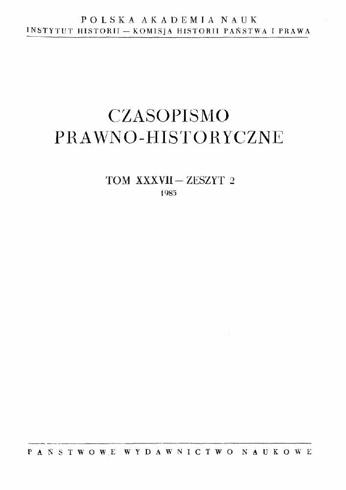 Okładka czasopisma Czasopismo Prawno-Historyczne, tom 37, nr 2, rok 1985