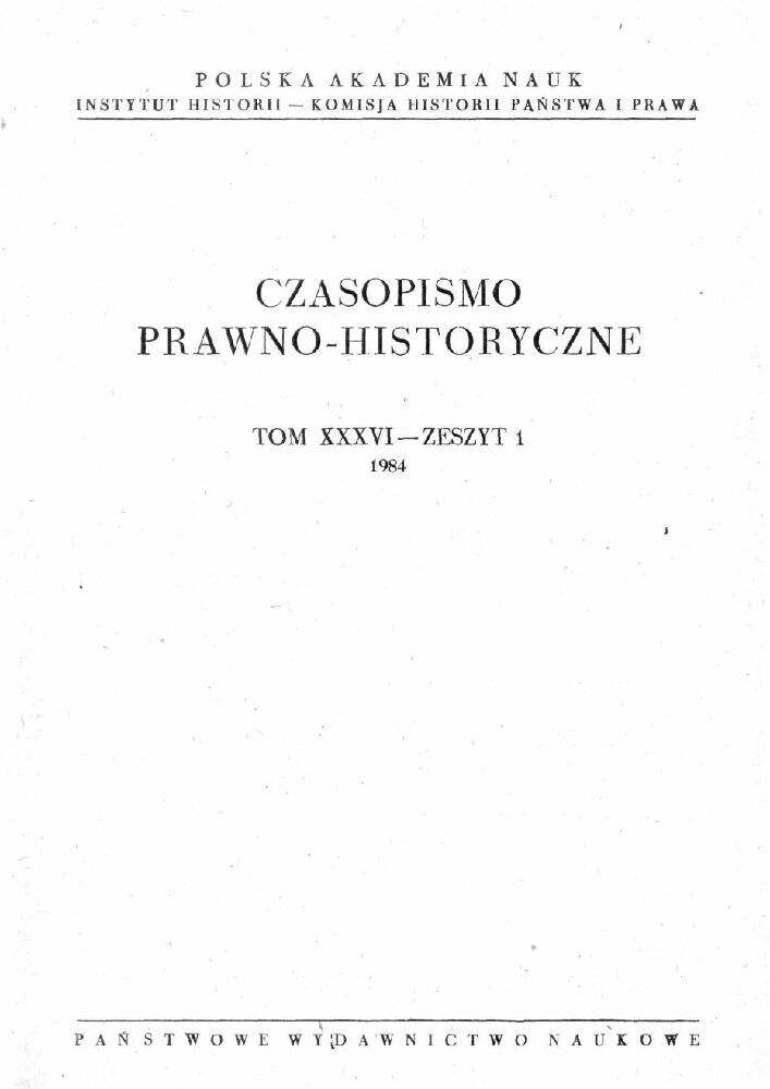 Okładka czasopisma Czasopismo Prawno-Historyczne, tom 36, nr 1, rok 1984