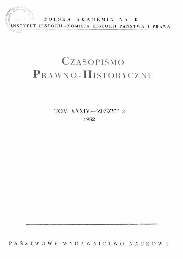 Okładka czasopisma Czasopismo Prawno-Historyczne, tom 34, nr 2, rok 1982