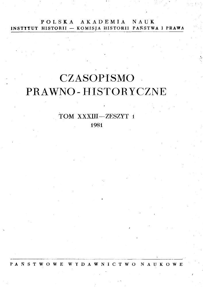 Okładka czasopisma Czasopismo Prawno-Historyczne, tom 33, nr 1, rok 1981