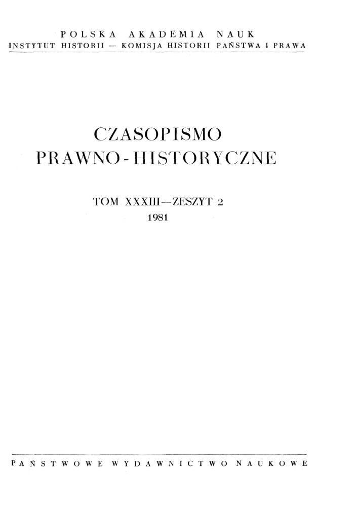 Okładka czasopisma Czasopismo Prawno-Historyczne, tom 33, nr 2, rok 1981