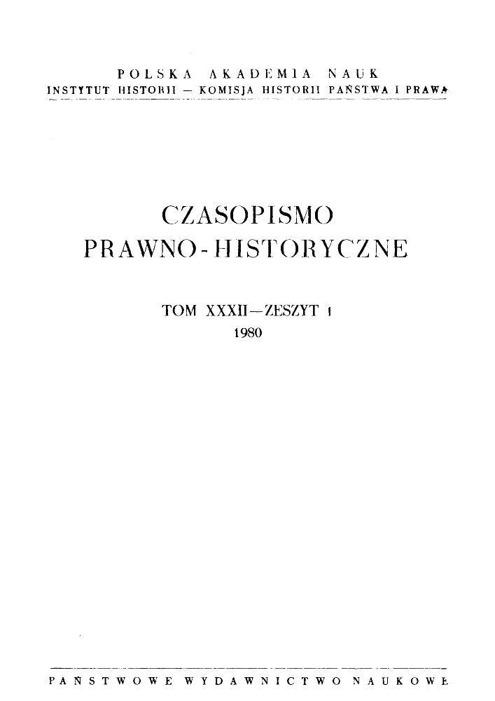 Okładka czasopisma Czasopismo Prawno-Historyczne, tom 32, nr 1, rok 1980