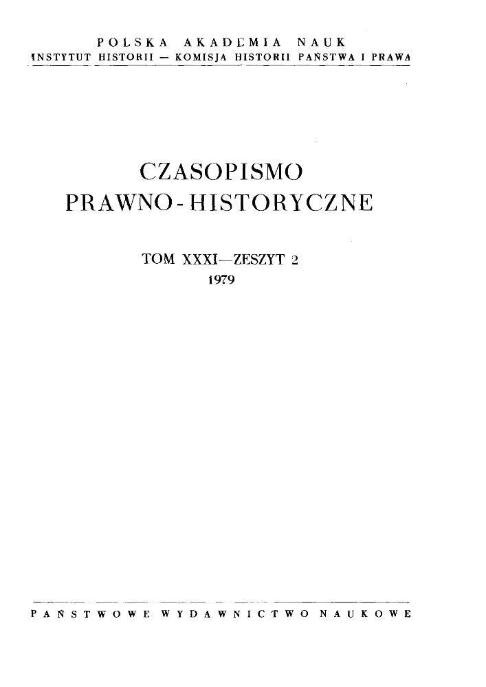 Okładka czasopisma Czasopismo Prawno-Historyczne, tom 31, nr 2, rok 1979