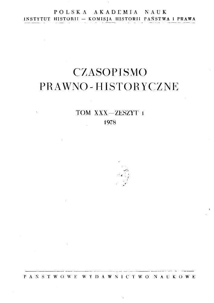Okładka czasopisma Czasopismo Prawno-Historyczne, tom 30, nr 1, rok 1978
