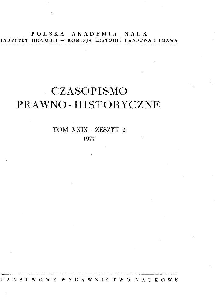 Okładka czasopisma Czasopismo Prawno-Historyczne, tom 29, nr 2, rok 1977