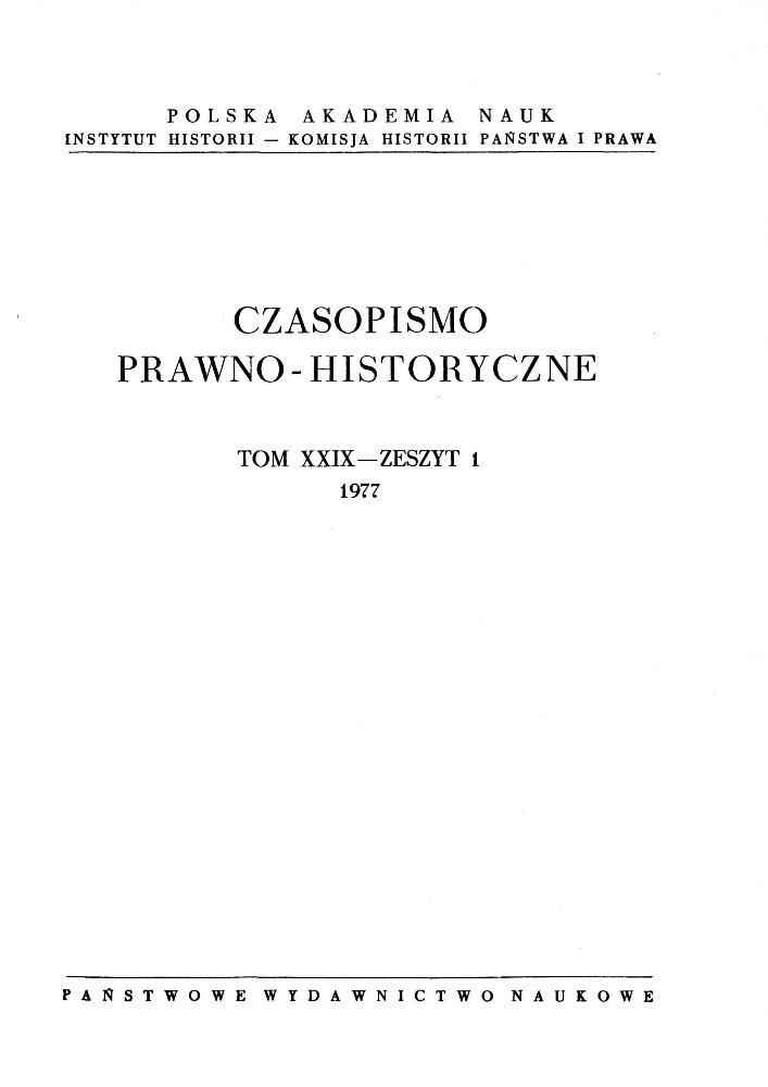Okładka czasopisma Czasopismo Prawno-Historyczne, tom 29, nr 1, rok 1977