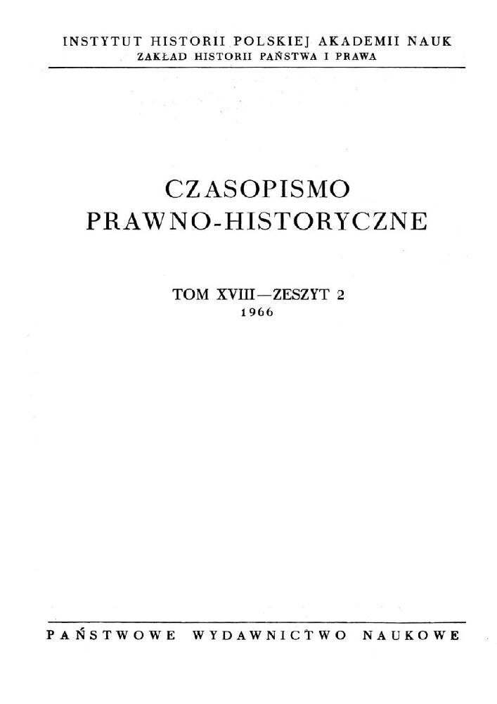 Okładka czasopisma Czasopismo Prawno-Historyczne, tom 18, nr 2, rok 1966