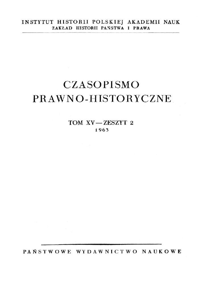 Okładka czasopisma Czasopismo Prawno-Historyczne, tom 15, nr 2, rok 1963