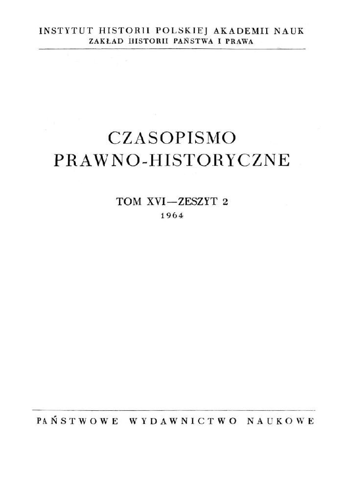 Okładka czasopisma Czasopismo Prawno-Historyczne, tom 16, nr 2, rok 1964