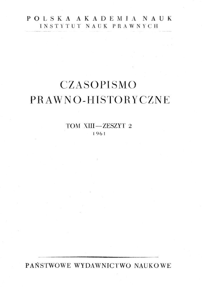 Okładka czasopisma Czasopismo Prawno-Historyczne, tom 13, nr 2, rok 1961