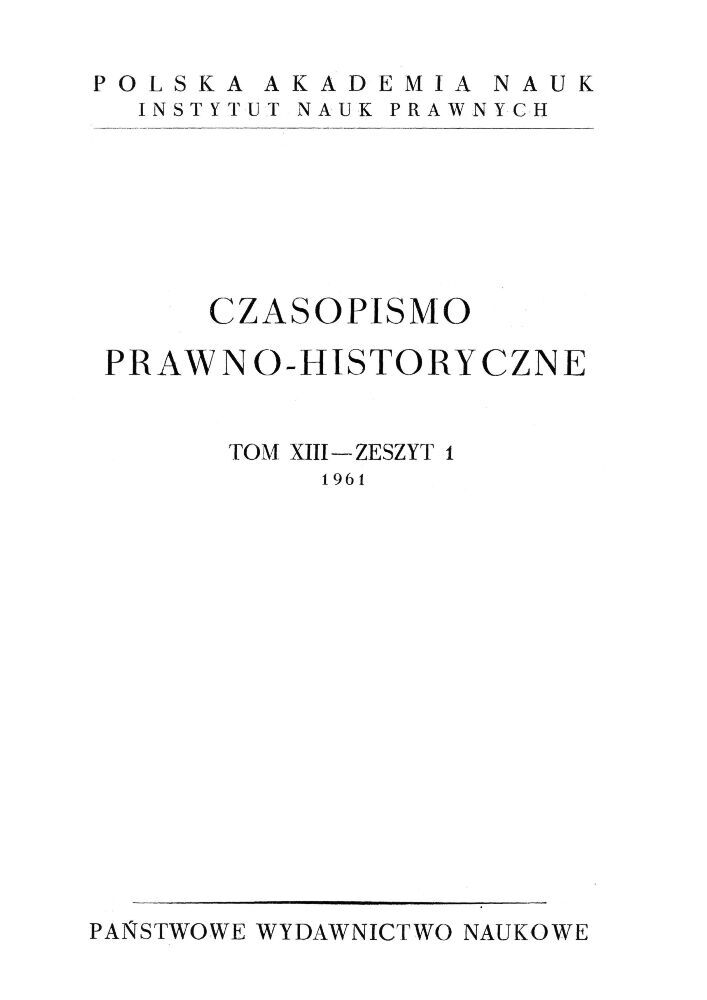 Okładka czasopisma Czasopismo Prawno-Historyczne, tom 13, nr 1, rok 1961