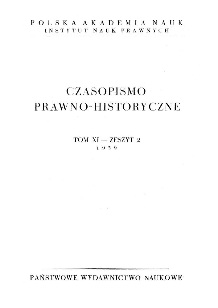 Okładka czasopisma Czasopismo Prawno-Historyczne, tom 11, nr 2, rok 1959