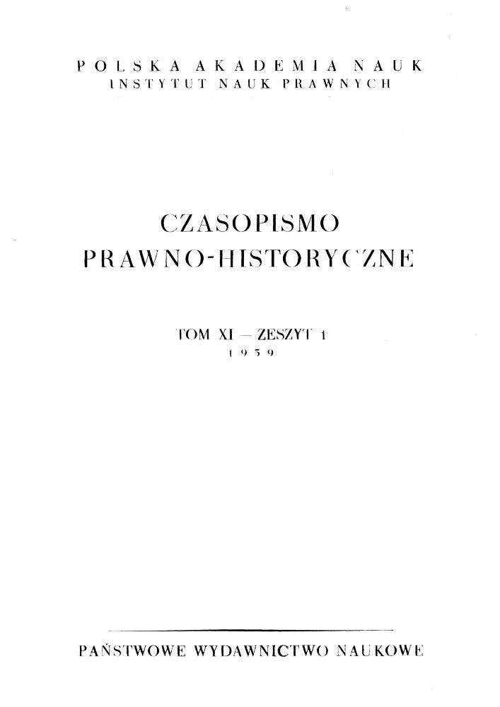 Okładka czasopisma Czasopismo Prawno-Historyczne, tom 11, nr 1, rok 1959