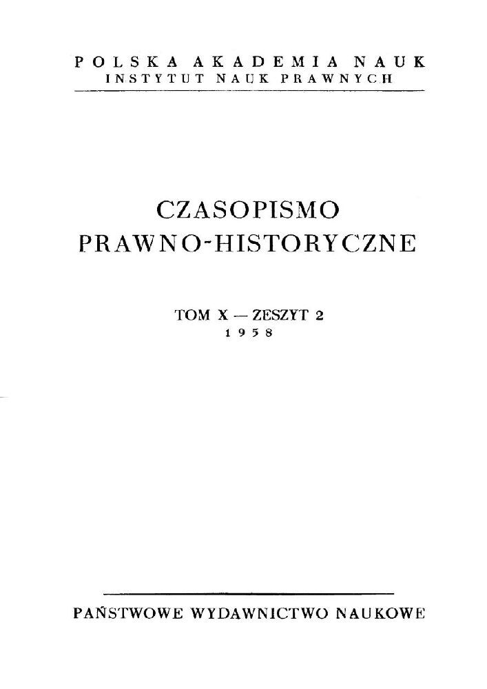 Okładka czasopisma Czasopismo Prawno-Historyczne, tom 10, nr 2, rok 1958