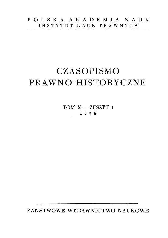 Okładka czasopisma Czasopismo Prawno-Historyczne, tom 10, nr 1, rok 1958