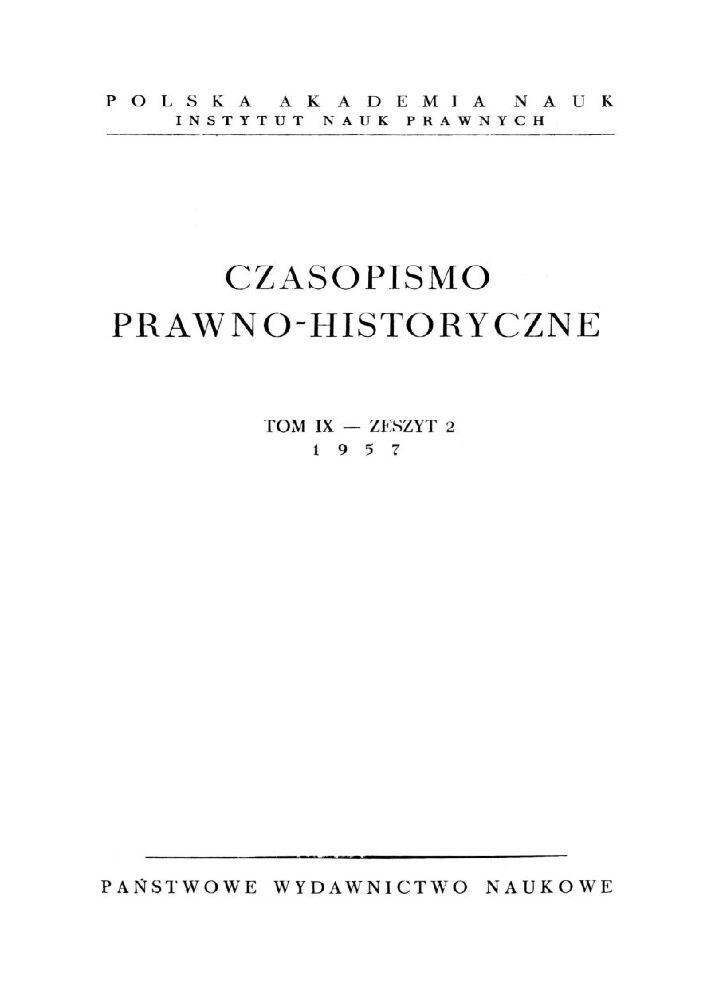Okładka czasopisma Czasopismo Prawno-Historyczne, tom 9, nr 2, rok 1957