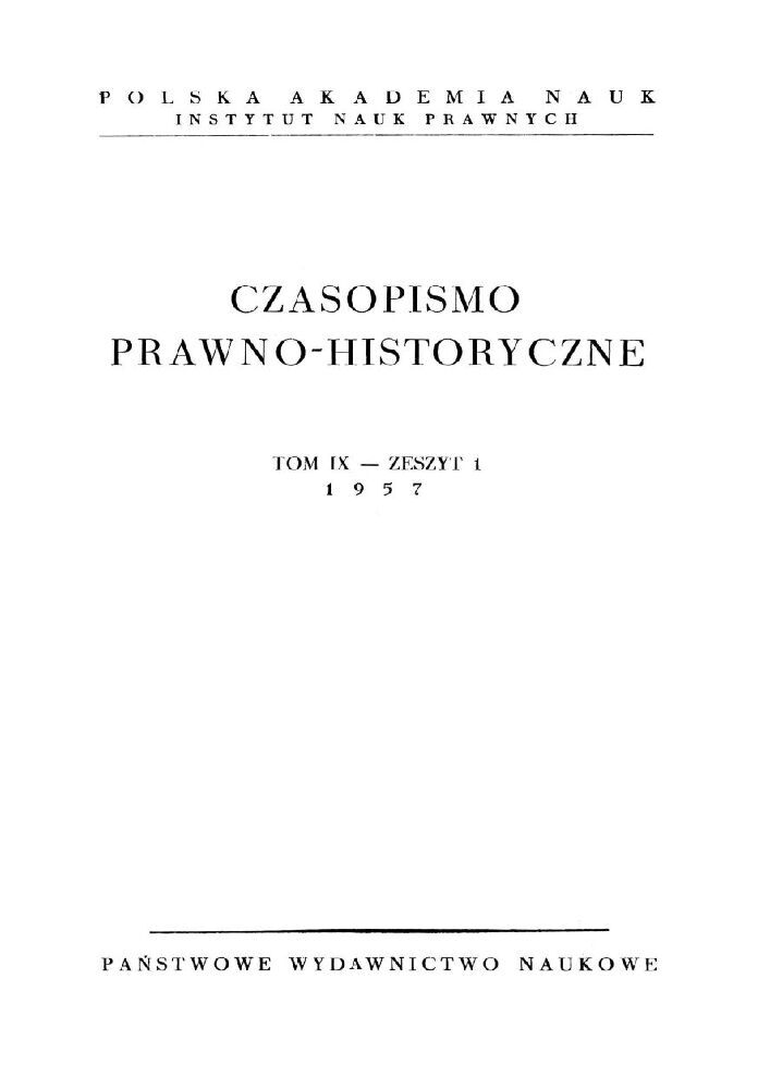 Okładka czasopisma Czasopismo Prawno-Historyczne, tom 9, nr 1, rok 1957