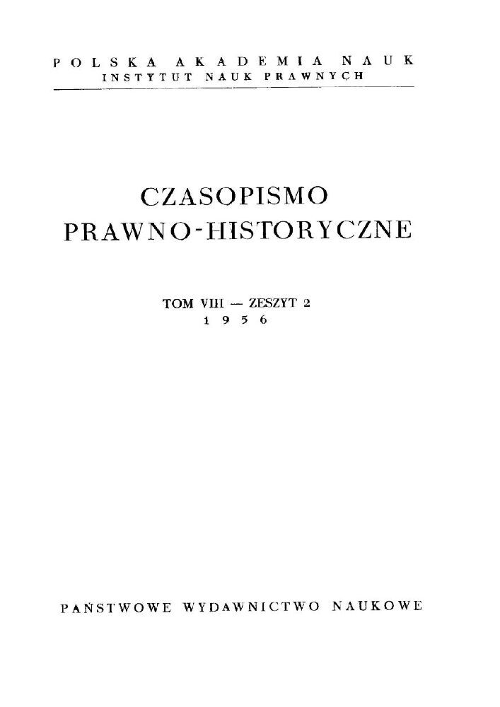 Okładka czasopisma Czasopismo Prawno-Historyczne, tom 8, nr 2, rok 1956