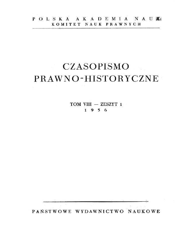 Okładka czasopisma Czasopismo Prawno-Historyczne, tom 8, nr 1, rok 1956