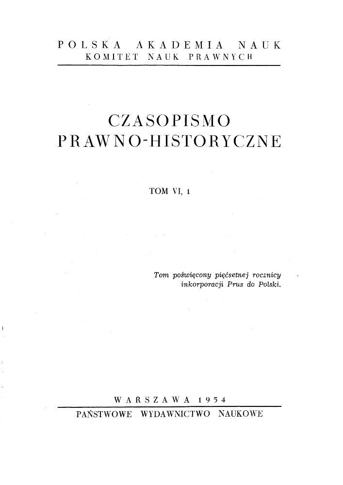 Okładka czasopisma Czasopismo Prawno-Historyczne, tom 6, nr 1, rok 1954