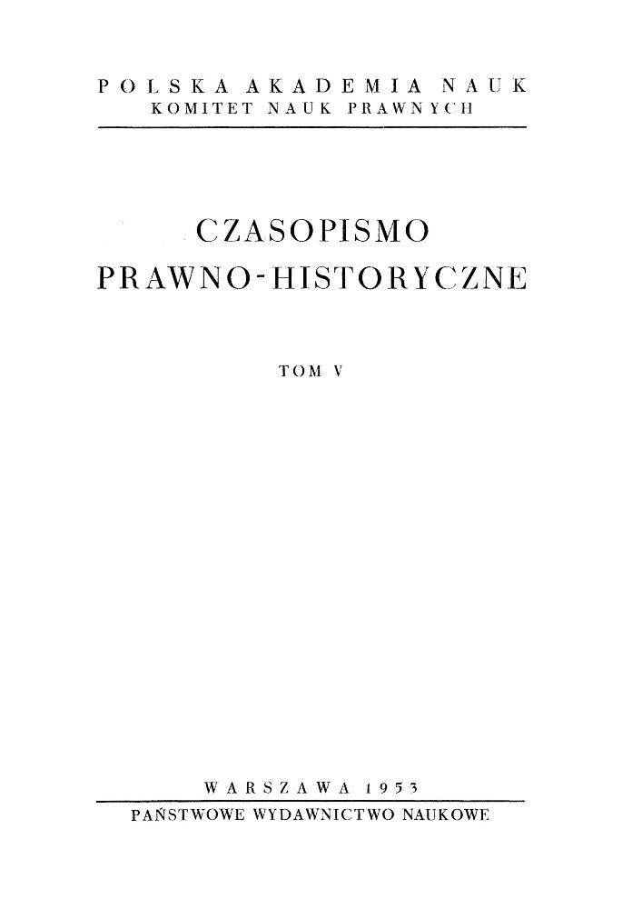Okładka czasopisma Czasopismo Prawno-Historyczne, tom 5, rok 1953