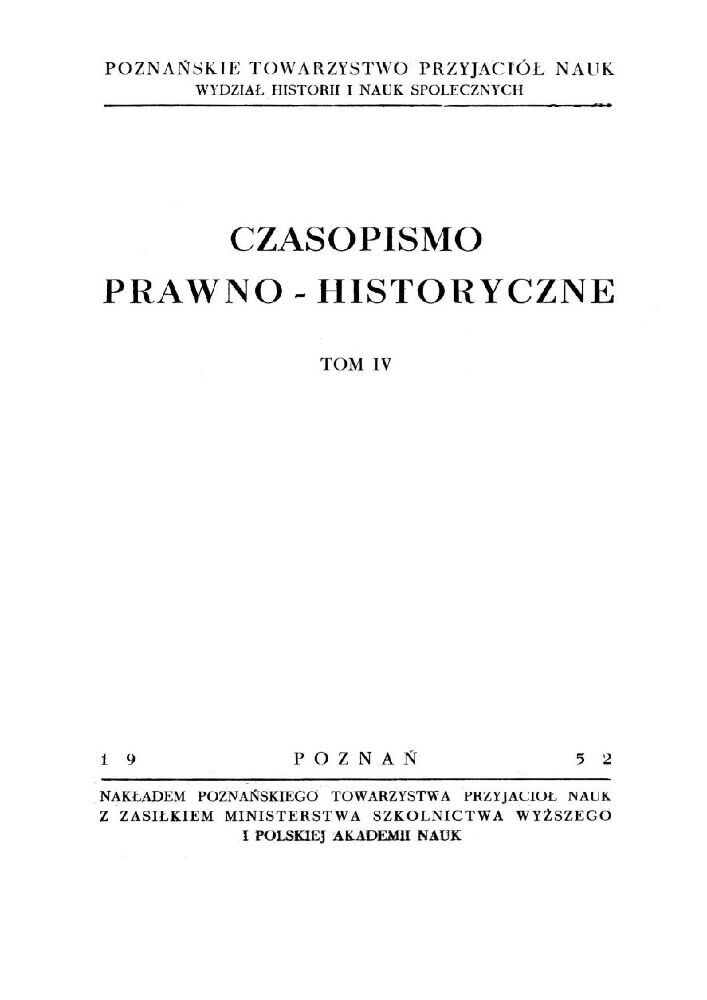 Okładka czasopisma Czasopismo Prawno-Historyczne, tom 4, rok 1952